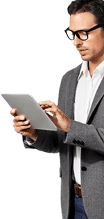 guy with glasses holding tablet